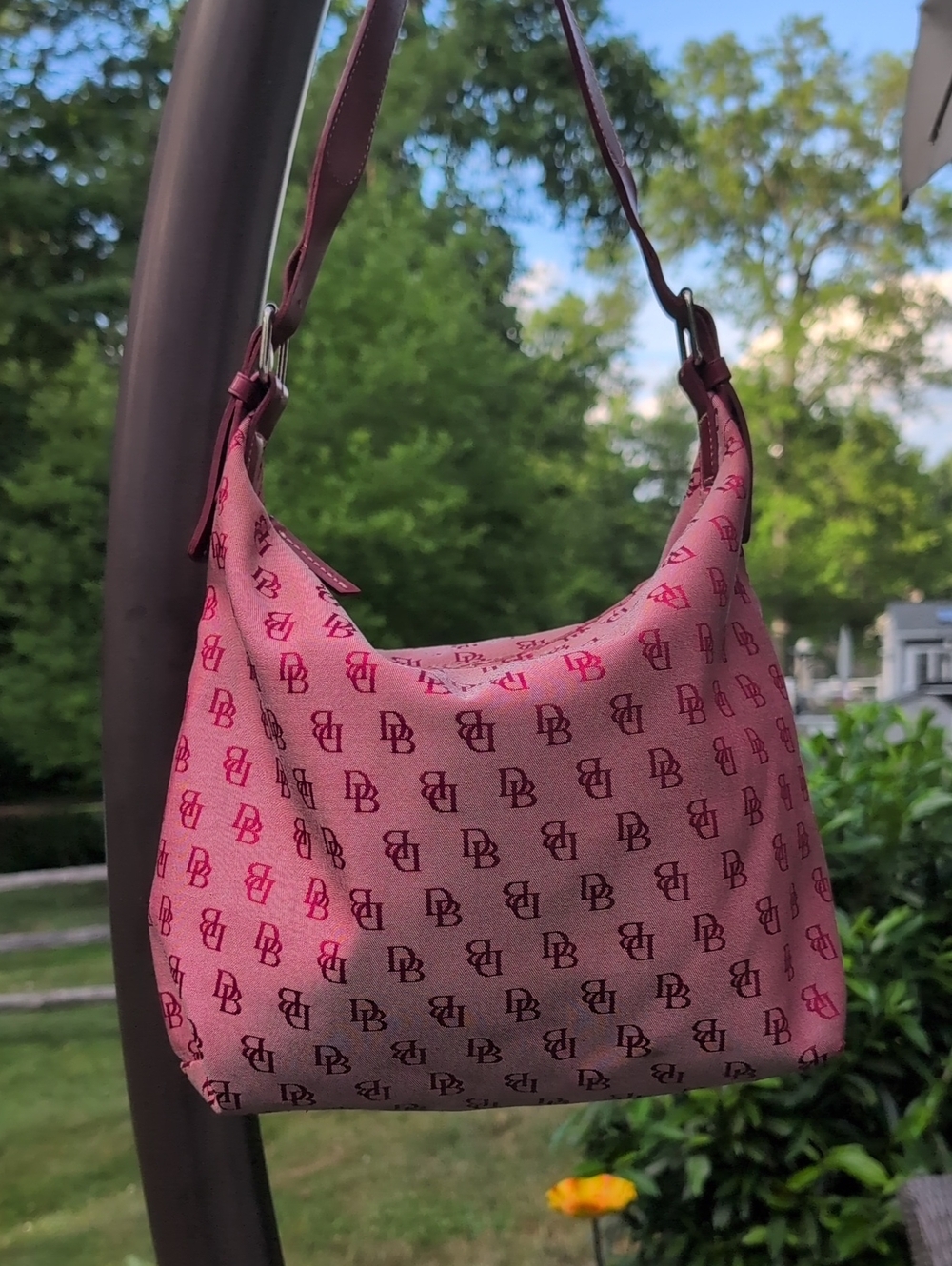 Dooney & Bourke Signature  Canvas Hobo With Red Leather Strap